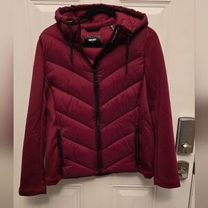 DKNY Women's Burgundy Puffer Jacket